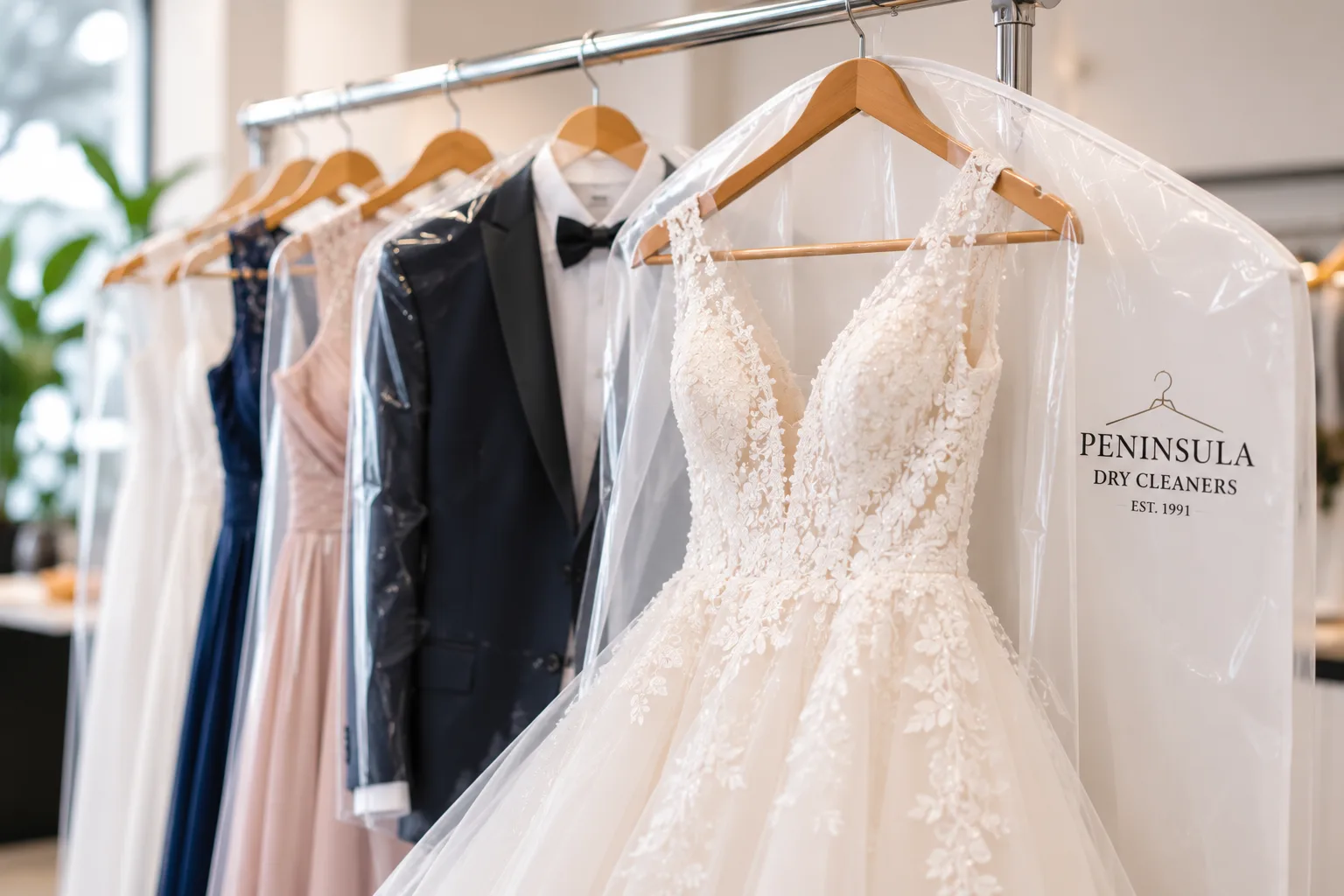 Bridal, Formal & Hire Wear laundry cleaned and hanged