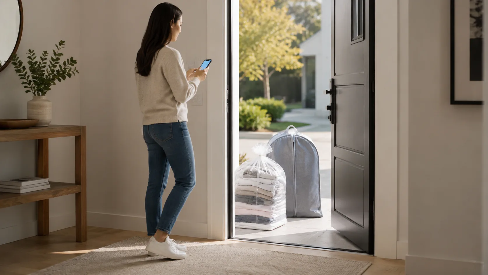 picking up at home dry laundry delivered by peninsula dry cleaning